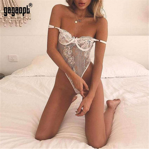 Planet Gates Black / L Sexy Bodysuit 2018 Autumn Women Shoulder Strap Bow Tie Floral Embroidery Hollow Out Lace Bodysuit Black White Romper