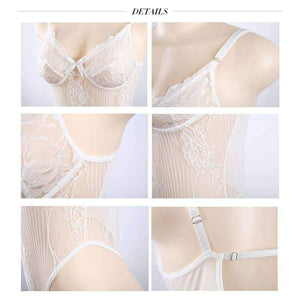 Planet Gates Black / L Sexy Bodysuit 2018 Autumn Women Shoulder Strap Bow Tie Floral Embroidery Hollow Out Lace Bodysuit Black White Romper