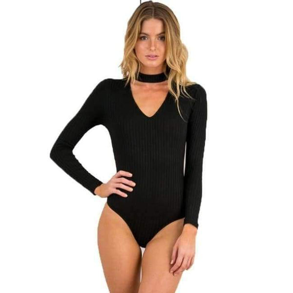 Planet Gates Black / L Sexy Bodysuits Women 2018 Halter Knitted Autumn Winter Black Slim Bodycon Jumpsuit Romper Womens V-Neck Jumpsuit Tops