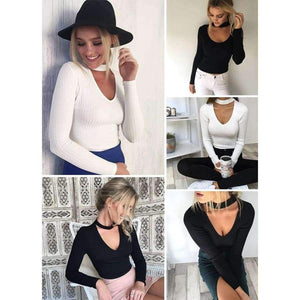 Planet Gates Black / L Sexy Bodysuits Women 2018 Halter Knitted Autumn Winter Black Slim Bodycon Jumpsuit Romper Womens V-Neck Jumpsuit Tops