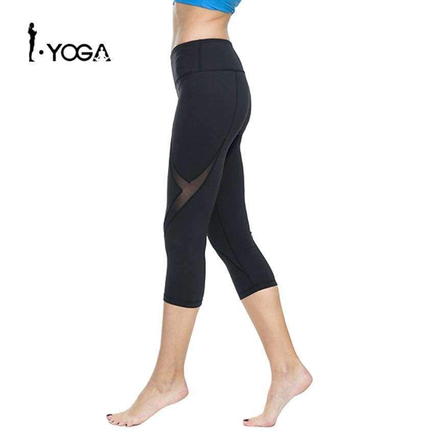 Planet Gates Black / L Sexy Calf Length Pant Fitness Mesh T Splice Sports Yoga Running Gym Tights Breathable Soft Slim Leggings with Inner Pocket