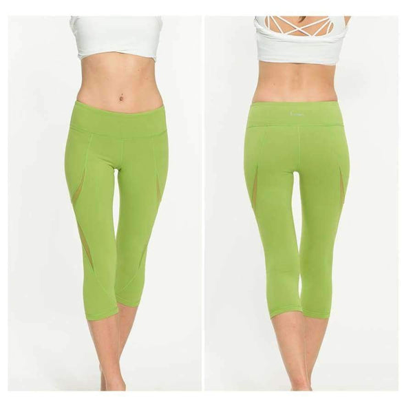 Planet Gates Black / L Sexy Calf Length Pant Fitness Mesh T Splice Sports Yoga Running Gym Tights Breathable Soft Slim Leggings with Inner Pocket