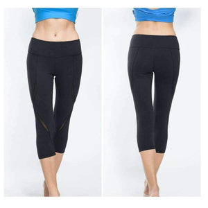 Planet Gates Black / L Sexy Calf Length Pant Fitness Mesh T Splice Sports Yoga Running Gym Tights Breathable Soft Slim Leggings with Inner Pocket