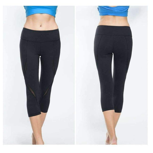 Planet Gates Black / L Sexy Calf Length Pant Fitness Mesh T Splice Sports Yoga Running Gym Tights Breathable Soft Slim Leggings with Inner Pocket