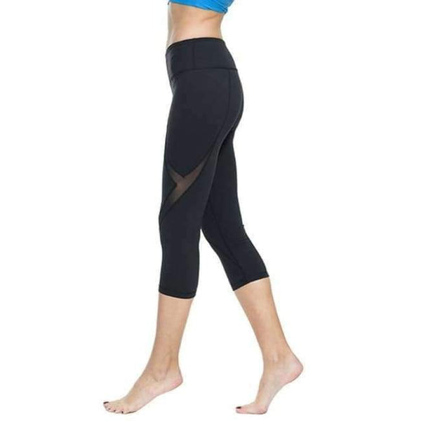 Planet Gates Black / L Sexy Calf Length Pant Fitness Mesh T Splice Sports Yoga Running Gym Tights Breathable Soft Slim Leggings with Inner Pocket