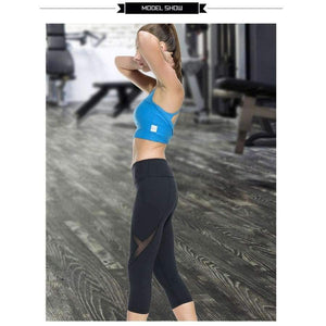 Planet Gates Black / L Sexy Calf Length Pant Fitness Mesh T Splice Sports Yoga Running Gym Tights Breathable Soft Slim Leggings with Inner Pocket