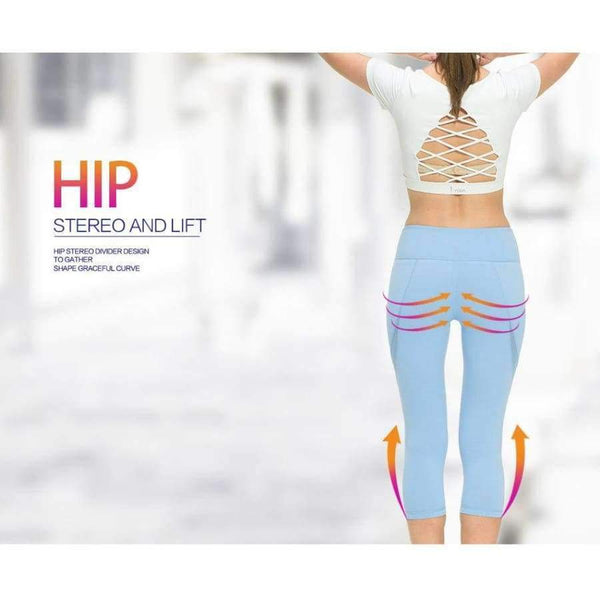 Planet Gates Black / L Sexy Calf Length Pant Fitness Mesh T Splice Sports Yoga Running Gym Tights Breathable Soft Slim Leggings with Inner Pocket