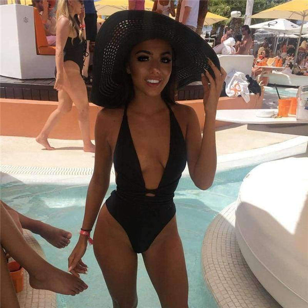 Planet Gates Black / L Sexy Cross Bandage Deep V Neck Women Body Suits Sleeveless High Waist Slim Summer Swimsuit Beach Wear 2017 Swimwear