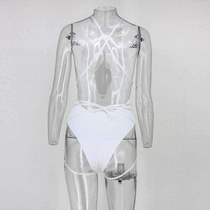 Planet Gates Black / L Sexy Cross Bandage Deep V Neck Women Body Suits Sleeveless High Waist Slim Summer Swimsuit Beach Wear 2017 Swimwear