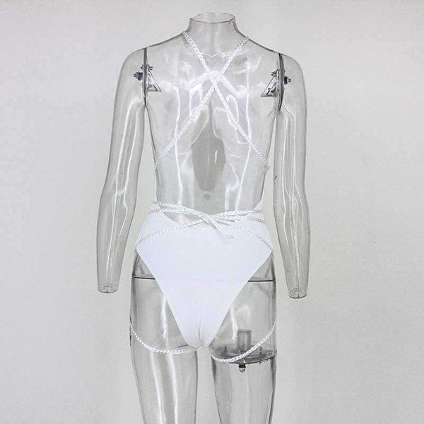 Planet Gates Black / L Sexy Cross Bandage Deep V Neck Women Body Suits Sleeveless High Waist Slim Summer Swimsuit Beach Wear 2017 Swimwear