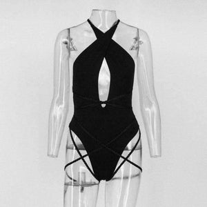 Planet Gates Black / L Sexy Cross Bandage Deep V Neck Women Body Suits Sleeveless High Waist Slim Summer Swimsuit Beach Wear 2017 Swimwear