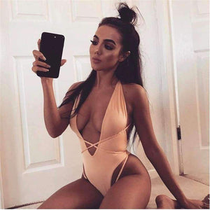 Planet Gates Black / L Sexy Cross Bandage Deep V Neck Women Body Suits Sleeveless High Waist Slim Summer Swimsuit Beach Wear 2017 Swimwear