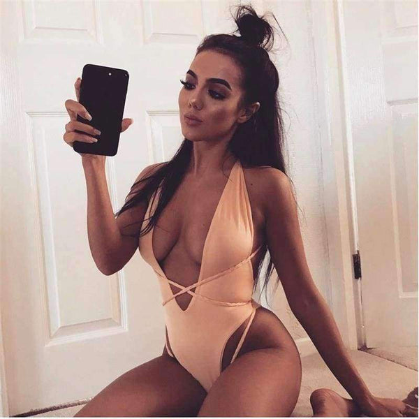 Planet Gates Black / L Sexy Cross Bandage Deep V Neck Women Body Suits Sleeveless High Waist Slim Summer Swimsuit Beach Wear 2017 Swimwear