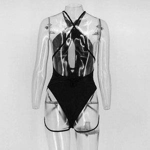 Planet Gates Black / L Sexy Cross Bandage Deep V Neck Women Body Suits Sleeveless High Waist Slim Summer Swimsuit Beach Wear 2017 Swimwear