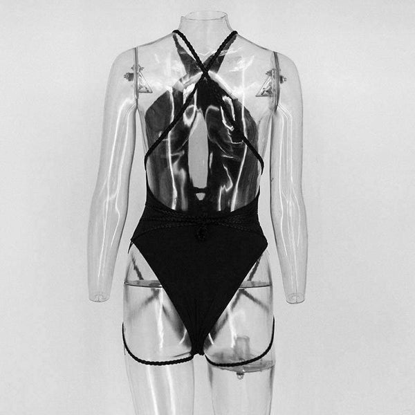 Planet Gates Black / L Sexy Cross Bandage Deep V Neck Women Body Suits Sleeveless High Waist Slim Summer Swimsuit Beach Wear 2017 Swimwear