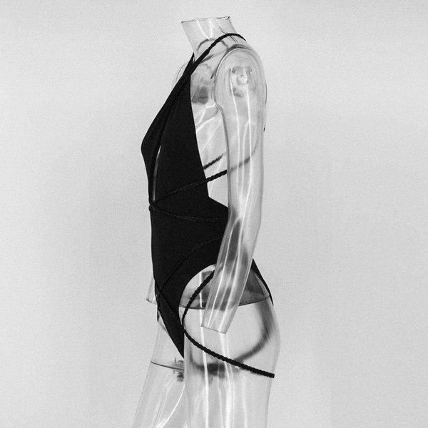 Planet Gates Black / L Sexy Cross Bandage Deep V Neck Women Body Suits Sleeveless High Waist Slim Summer Swimsuit Beach Wear 2017 Swimwear