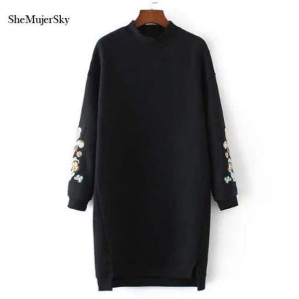 Planet Gates Black / L SheMujerSky Sweatshirt Women Long Hoodie Dress Embroidery Floral moleton feminino Pullover Womens 2017 Winter