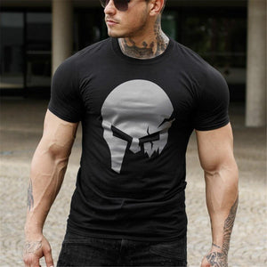 Skull Print Cotton T Shirt Mens Gyms Fitness Slim T-shirt Summer Casual Black Short Sleeve Tee Tops Male Brand Clothing