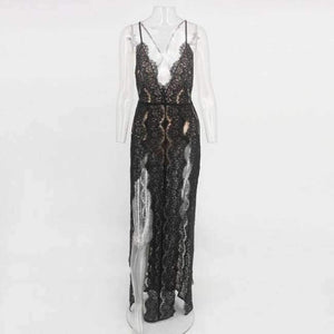 Planet Gates Black / L Sleeveless Women Summer Lace Beach Dress Swimwear Women Halter Maxi Dress Deep V Split Casual Sexy Party Women Dress