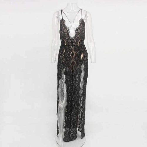 Planet Gates Black / L Sleeveless Women Summer Lace Beach Dress Swimwear Women Halter Maxi Dress Deep V Split Casual Sexy Party Women Dress