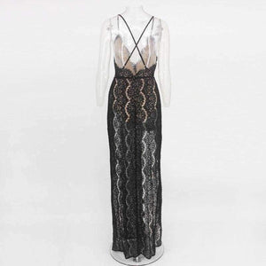 Planet Gates Black / L Sleeveless Women Summer Lace Beach Dress Swimwear Women Halter Maxi Dress Deep V Split Casual Sexy Party Women Dress