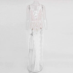 Planet Gates Black / L Sleeveless Women Summer Lace Beach Dress Swimwear Women Halter Maxi Dress Deep V Split Casual Sexy Party Women Dress