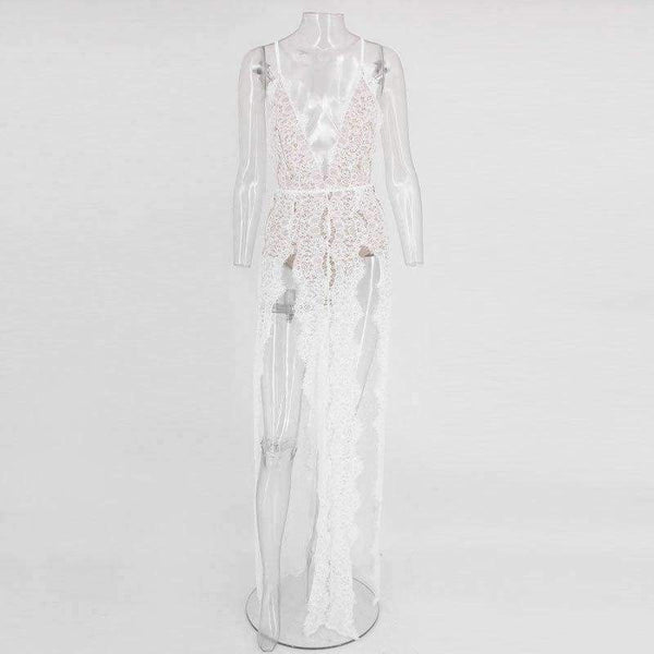 Planet Gates Black / L Sleeveless Women Summer Lace Beach Dress Swimwear Women Halter Maxi Dress Deep V Split Casual Sexy Party Women Dress