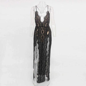 Planet Gates Black / L Sleeveless Women Summer Lace Beach Dress Swimwear Women Halter Maxi Dress Deep V Split Casual Sexy Party Women Dress