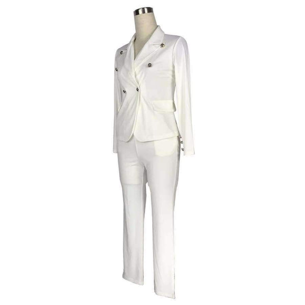 Planet Gates Black / L Style Elegant 2 piece long Pant Suit with jacket 2018 Casual Office ol Set sexy v-neck black white Trouser Set