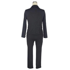 Planet Gates Black / L Style Elegant 2 piece long Pant Suit with jacket 2018 Casual Office ol Set sexy v-neck black white Trouser Set