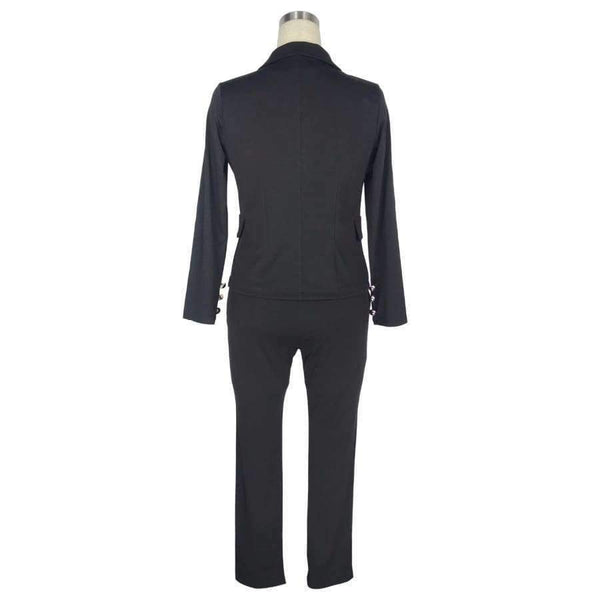 Planet Gates Black / L Style Elegant 2 piece long Pant Suit with jacket 2018 Casual Office ol Set sexy v-neck black white Trouser Set