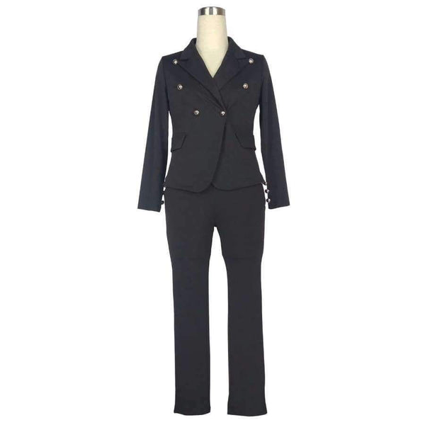 Planet Gates Black / L Style Elegant 2 piece long Pant Suit with jacket 2018 Casual Office ol Set sexy v-neck black white Trouser Set
