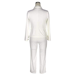 Planet Gates Black / L Style Elegant 2 piece long Pant Suit with jacket 2018 Casual Office ol Set sexy v-neck black white Trouser Set