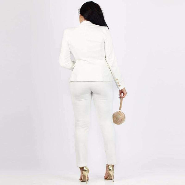 Planet Gates Black / L Style Elegant 2 piece long Pant Suit with jacket 2018 Casual Office ol Set sexy v-neck black white Trouser Set