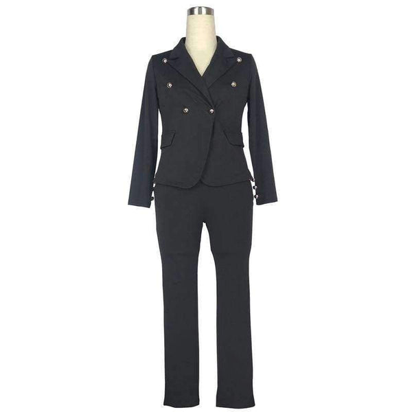 Planet Gates Black / L Style Elegant 2 piece long Pant Suit with jacket 2018 Casual Office ol Set sexy v-neck black white Trouser Set