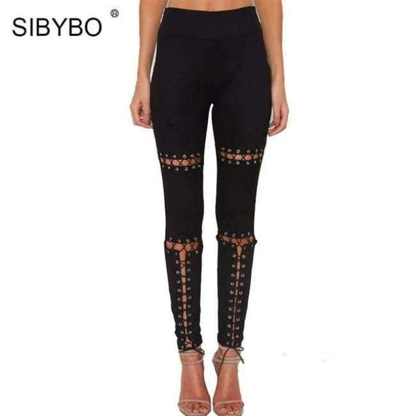 Planet Gates Black / L Suede Leather Pants 2018 New Autumn High Waist Lace Up Stretch Skinny Bodycon Pencil Leggings Pants Bandage Pants Women