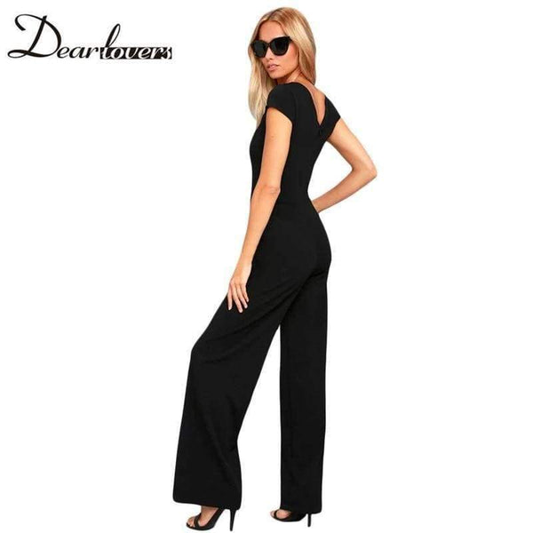 Planet Gates Black / L Summer Black Wide Leg Jumpsuit Women Elegant Sexy Casual Jumpsuit Long Pants Overalls Formal Jumpsuit