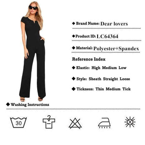 Planet Gates Black / L Summer Black Wide Leg Jumpsuit Women Elegant Sexy Casual Jumpsuit Long Pants Overalls Formal Jumpsuit