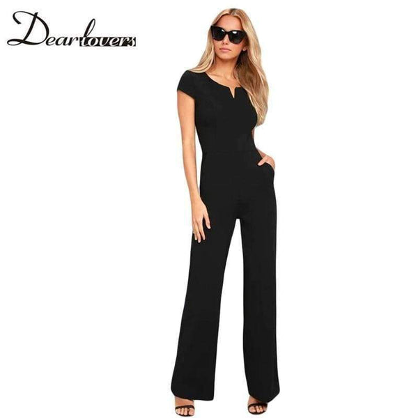 Planet Gates Black / L Summer Black Wide Leg Jumpsuit Women Elegant Sexy Casual Jumpsuit Long Pants Overalls Formal Jumpsuit