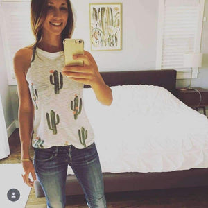 Planet Gates Black / L Summer Fashion Women O-neck Tops Cactus Pattern Printed Sleeveless Casual Tank Top Vest Female Camisole Tee