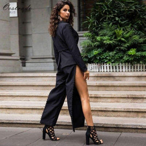 Planet Gates Black / L Summer Runway New Fashion Deep-v neck Elegant Formal White Evening Pant Suits for Women Suits 2 Pieces Set