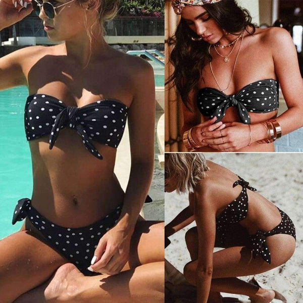 Planet Gates black / L Summer swimsuit for female Sexy Bow Dot Printed Swimsuit Beachwear womens swimwear mailot Push-Up swimwear JL 09