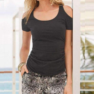 Planet Gates Black / L Summer T-Shirts Sexy Women Tops Tee Shirt Femme Off The Shoulder T Shirt Women Tee Tops Plus Size LMX752E