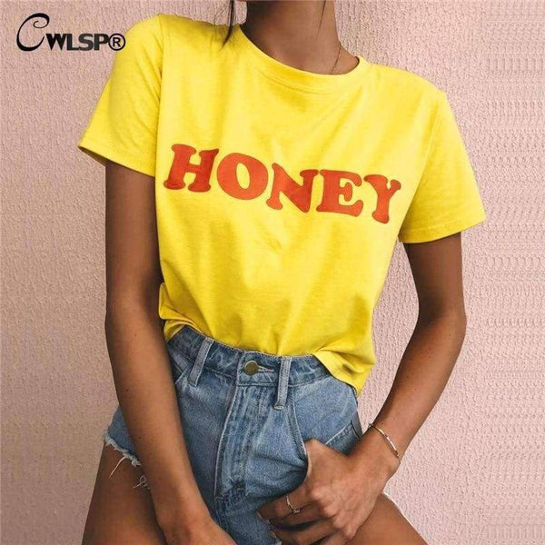 Planet Gates Black / L Summer Women T-shirt Tops HONEY Letter Print Casual Cotton O Neck Short Sleeve t Shirt women harajuku Tee Tops QA2141