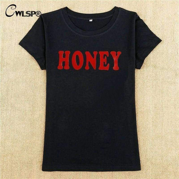 Planet Gates Black / L Summer Women T-shirt Tops HONEY Letter Print Casual Cotton O Neck Short Sleeve t Shirt women harajuku Tee Tops QA2141