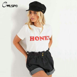 Planet Gates Black / L Summer Women T-shirt Tops HONEY Letter Print Casual Cotton O Neck Short Sleeve t Shirt women harajuku Tee Tops QA2141