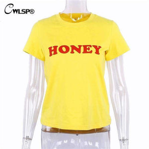 Summer Women T-Shirt Tops Honey Letter Print Casual Cotton O Neck Short Sleeve T Shirt Women Harajuku Tee Tops Qa2141