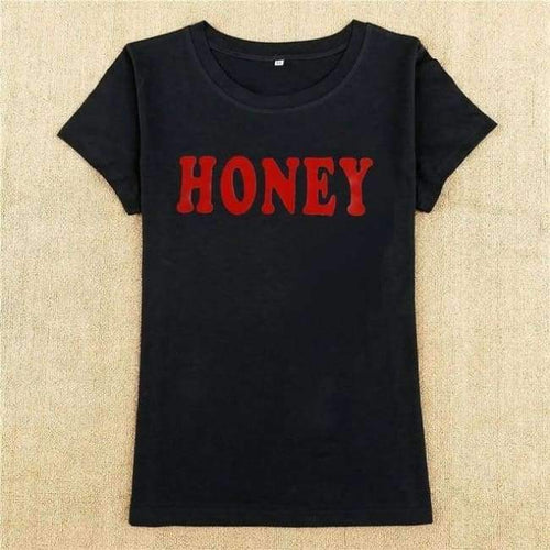 Planet Gates Black / L Summer Women T-shirt Tops HONEY Letter Print Casual Cotton O Neck Short Sleeve t Shirt women harajuku Tee Tops QA2141