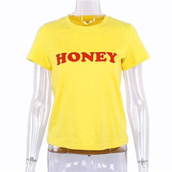Planet Gates Black / L Summer Women T-shirt Tops HONEY Letter Print Casual Cotton O Neck Short Sleeve t Shirt women harajuku Tee Tops QA2141