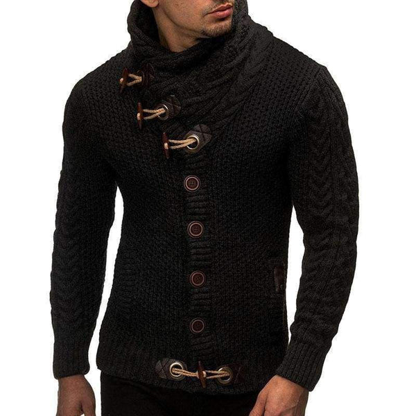 Planet Gates Black / L Sweater Cardigan Men 2018 Male Brand Casual Slim Sweaters Men Horns Buckle Thick Hedging Turtleneck Men'S Sweater XXL